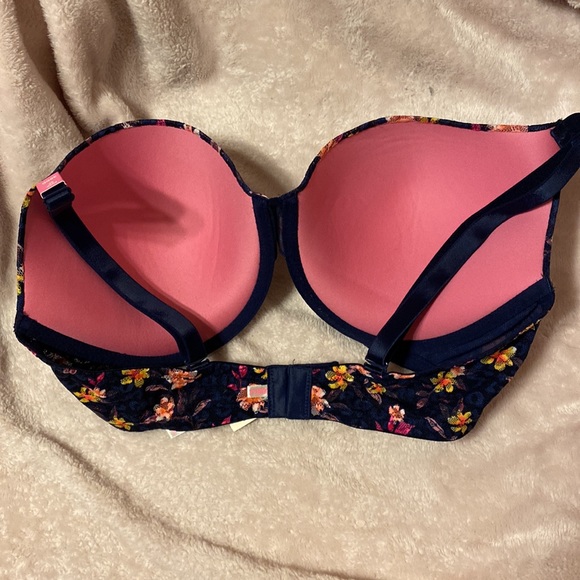 Navy blue, floral push up bra - Picture 2 of 5